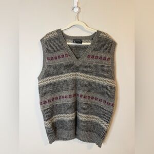Vtg Preswick & Moore Shetland Wool Fair Isle Grey Pullover Vest Sz L